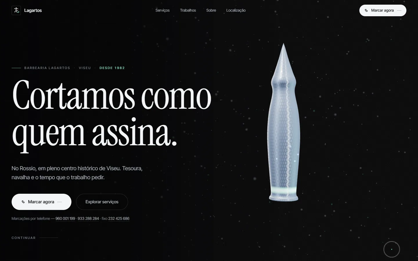 Website da Barbearia Lagartos, em Viseu, com estrutura, design, implementação responsiva, percurso de marcação e publicação.